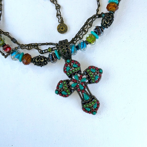 NWOT Beaded Enamel Rhinestone Cross Statement Necklace - Designer Sweet Romance - Picture 2 of 10